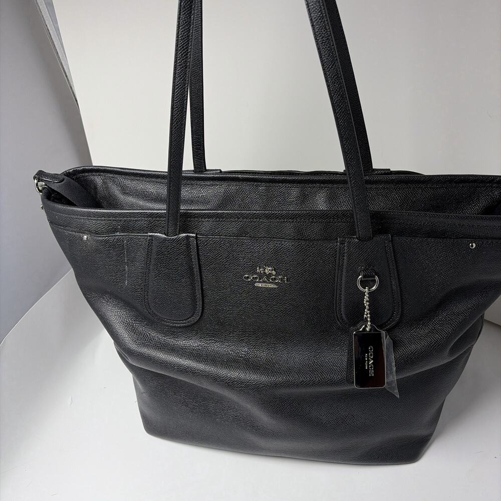 COACH Black Crossgrain Leather Diaper Bag Large Multifunction Tote Travel - Picture 2 of 13